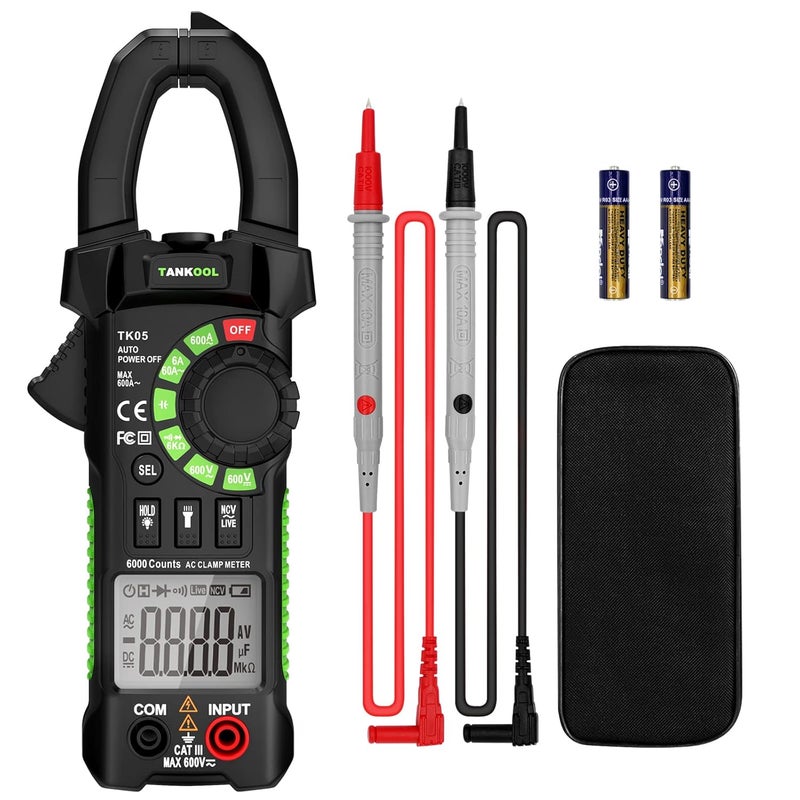 TANKOOL Digital Clamp Meter Multimeter Tester T-RMS 6000 Counts, Auto-ranging Voltage Amp Tester with NCV Measures AC/DC Voltage, AC Current, Resistance, Capacitance, Continuity, Diode - Image 1